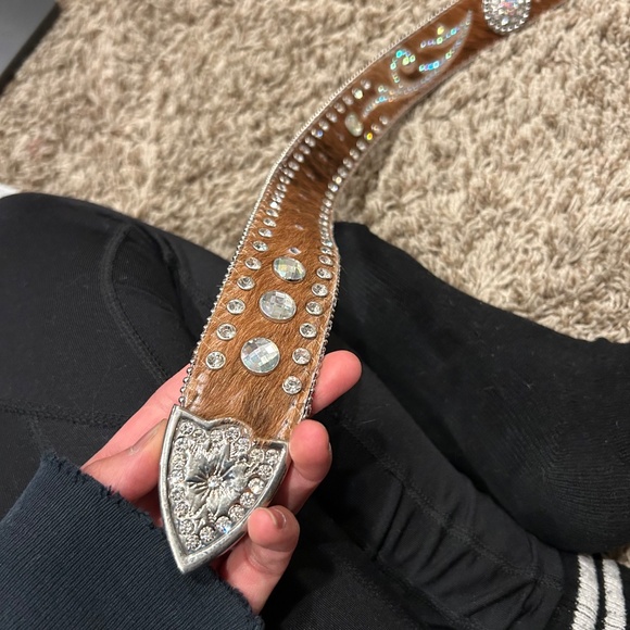 Nocona Genuine Leather Western Belt | Rhinestones & Hair-On Hide | Size 34 main image 5